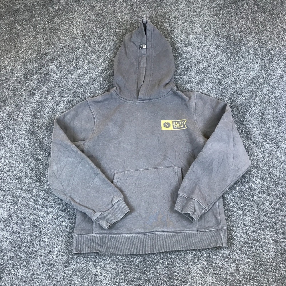 Salty Crew Hoodie Mens Small Gray Logo Graphic Cotton Fleece Lined Pullover